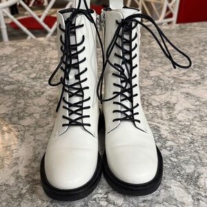 Tory Burch White Leather Combat Boots